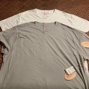 Men’s XXL, Vintage Italia Preserved Stock white and grey ash v-neck t-shirts